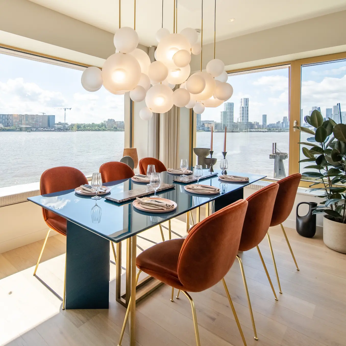 Riverscape Kitchen Interior with Park View Riverscape Kitchen Interior with Park View