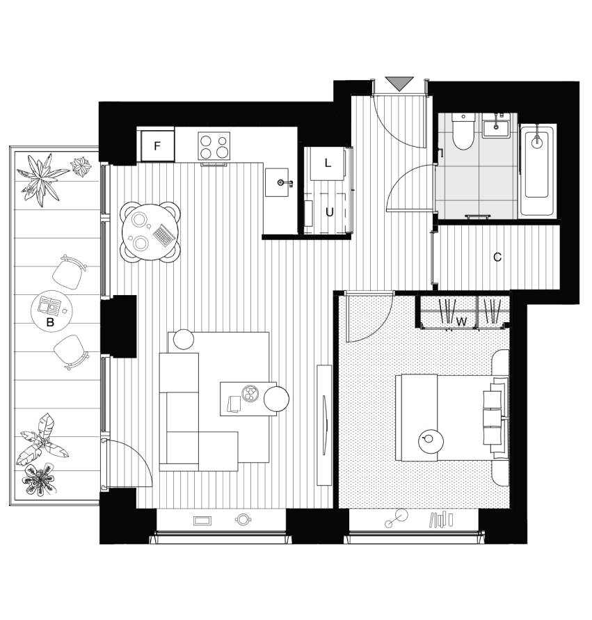 One bed floorplan - The Forshaw, Riverscape